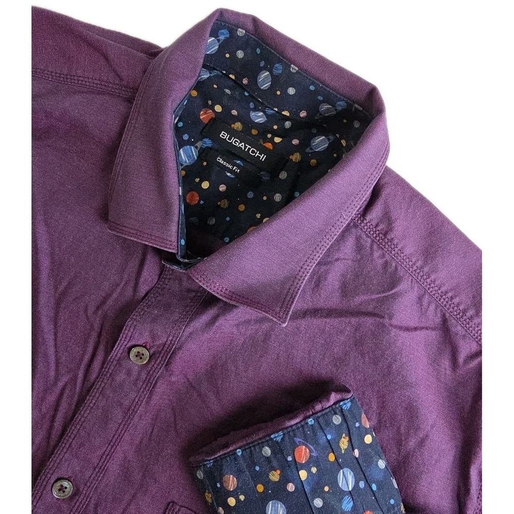 Bugatchi Shirt Mens Purple Classic Fit Long Sleeve Button Up‎ READ